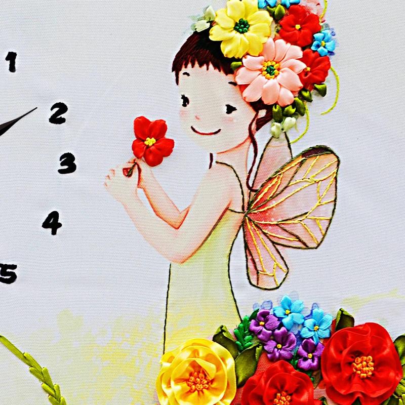 Сделай Сам с лентой местом для вышивка цветок часы декоративные холст картины