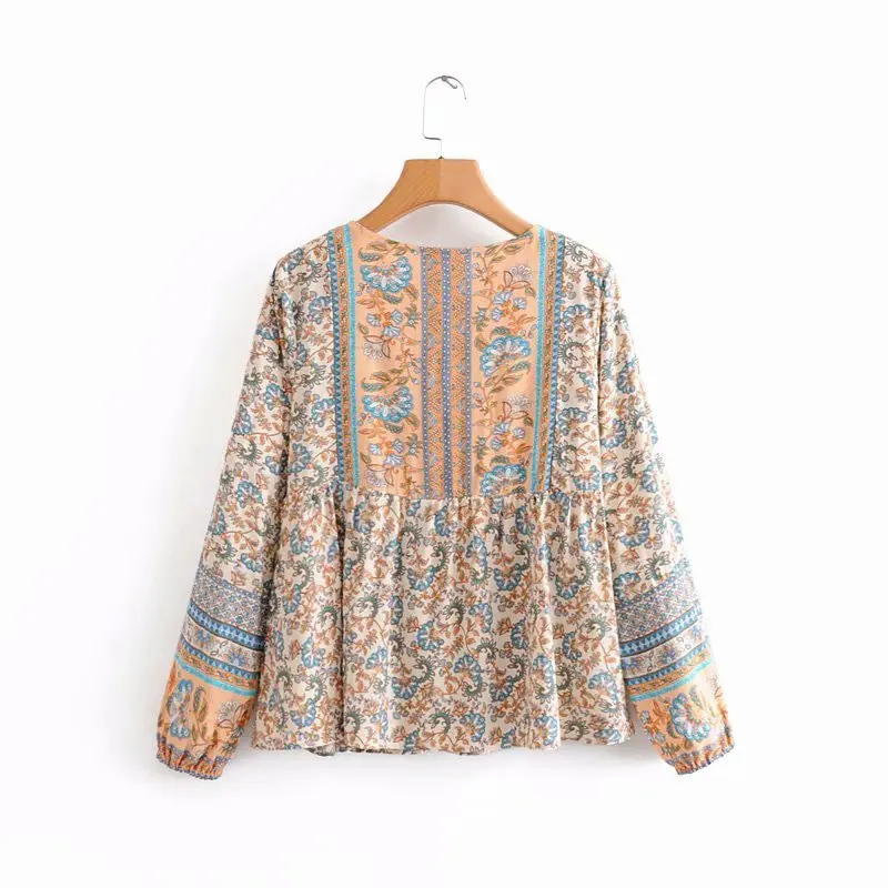 Женские топы Boho винтажные свободные блузки с цветочным принтом женские пляжные