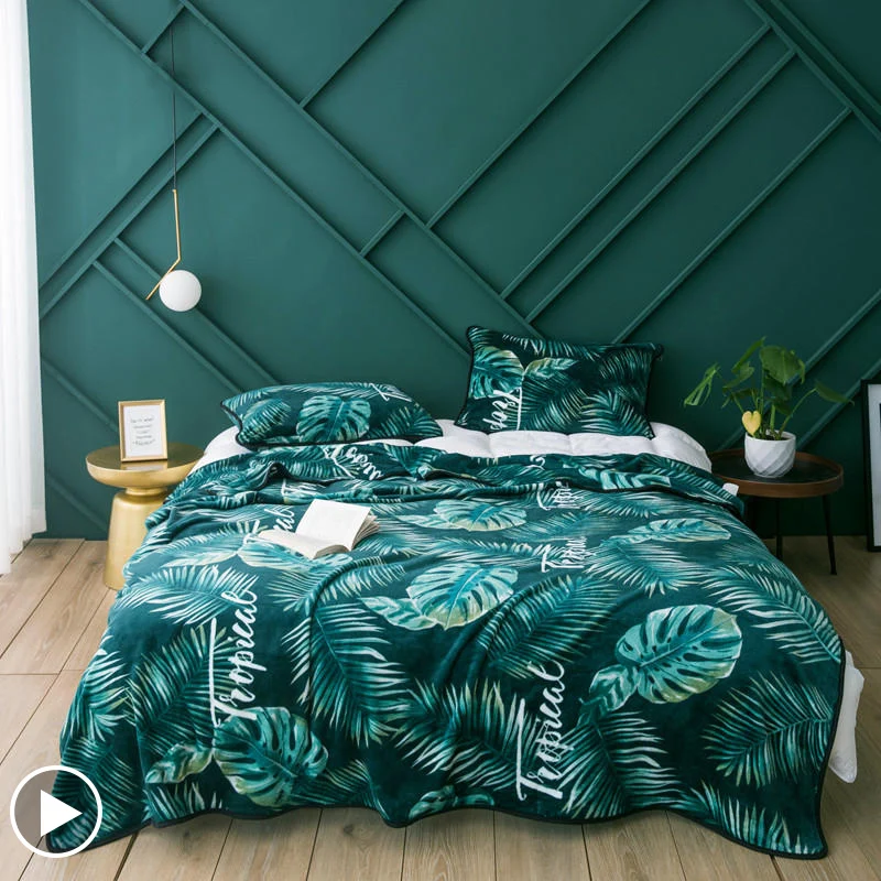 Скандинавское покрывало для кровати фланелевое одеяло с листом из меха офиса