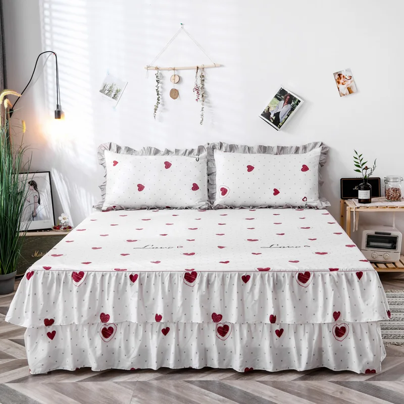 

Korean Style Bed Skirt 100% Cotton Soft Bed Fitted Sheet Double Layer Ruffles Bed Cover Warm Home Flower Bedspread Princess Bed