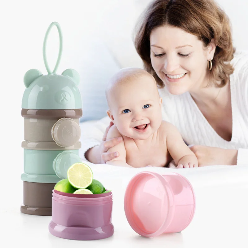 

3/4 Layers Cartoon Bear Baby Food Storage Box Portable Kids Essential Cereal Snacks Container Newborn Infant Milk Power Box
