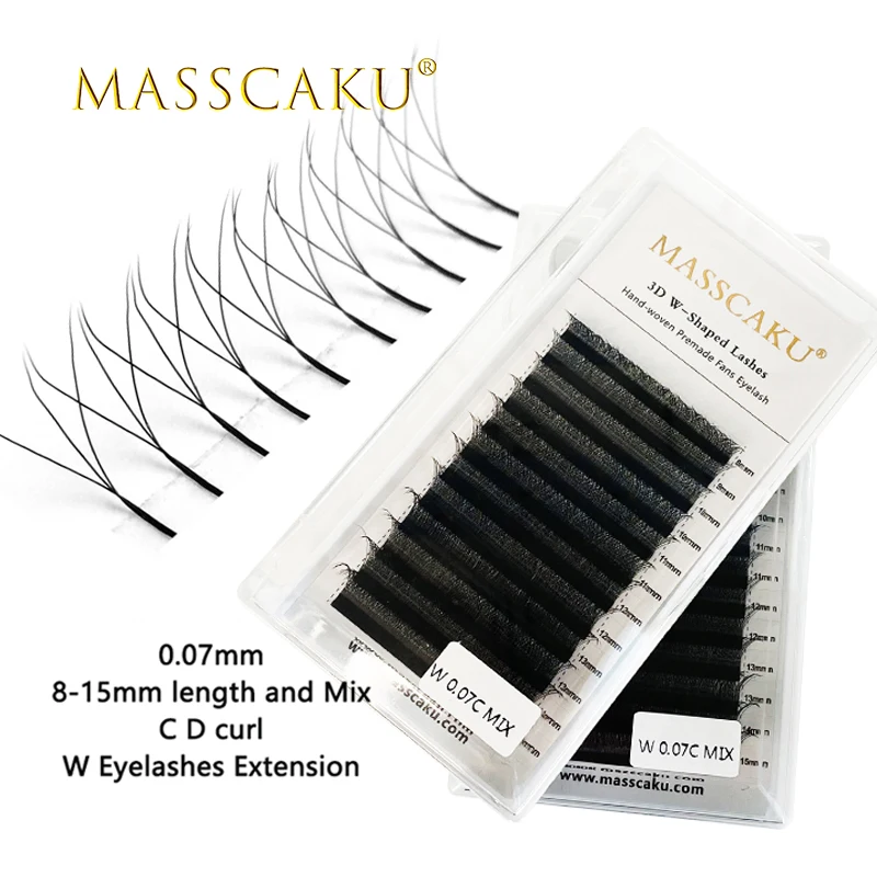 

High quality 8-15mm & mix length mink faux WW shape deep matte black synthetic eyelash extension all size cilios for beauty