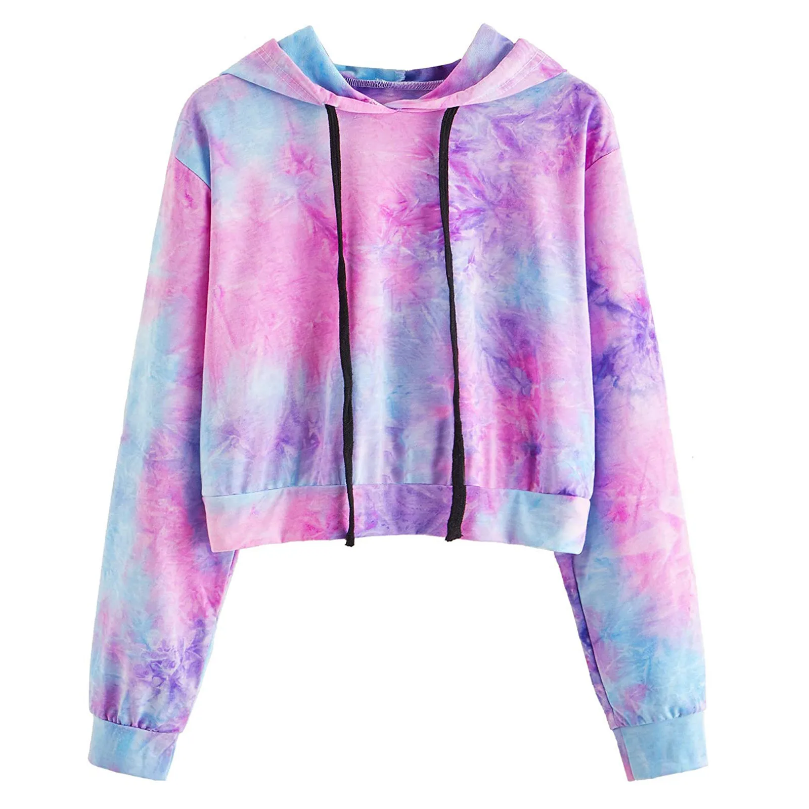 

Tie-Dye Print Hoodie Sweatshirt For Women Long Sleeve Crop Top Hoodies Harajuku Drawstring Pullover Top Streetwear Clothing