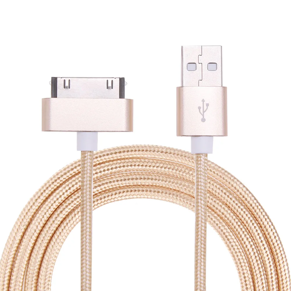 Нейлоновый USB кабель для IPhone 4S 4, металлический штекер, нейлоновый плетеный провод, кабель для зарядного устройства, 2,1 A, шнур для быстрой зарядки и синхронизации данных для IPad 1, 2, 3