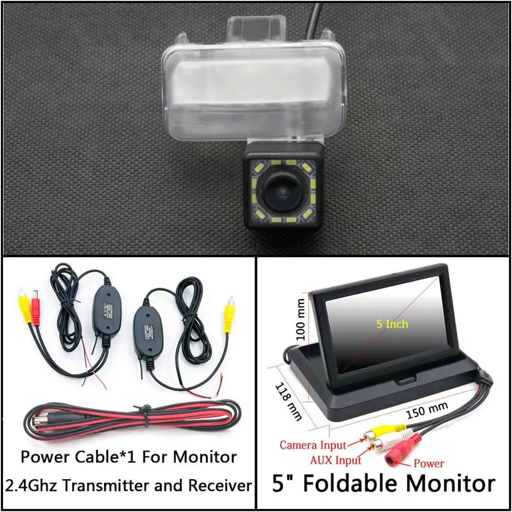 C Wireless 5 inch F 12 Светодиодный свет камера заднего вида для Toyota Fortuner Auris Ascent Sport YARiS Highlander CAMRY Kluger парковочная камера заднего вида - Название цвета: C Wireless 5 inch F