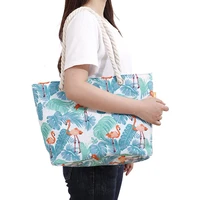womens canvas handbag large capacity flamingo printed shopping bag beach shoulder bags female casual tote bag dropship