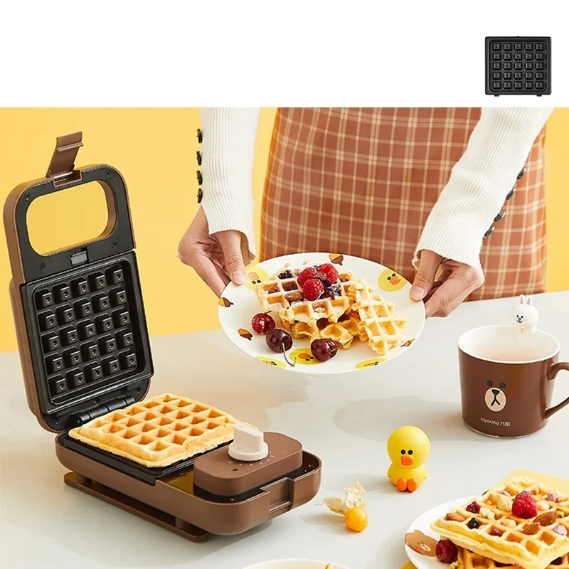 

220V Household Electric Waffle Maker Yellow/Brown Color Available Sand Baking Machine Non-Stick Breakfast Baker With 2 Plate
