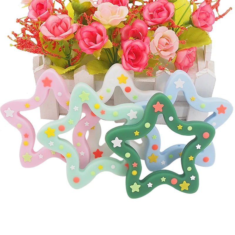 Chenkai-mordedores de estrella de silicona para beb&eacute;, chupete de dibujos animados de grado alimenticio, dentici&oacute;n para beb&eacute;, accesorios de enfermer&iacute;a y regalos, sin BPA, 5 uds.-0
