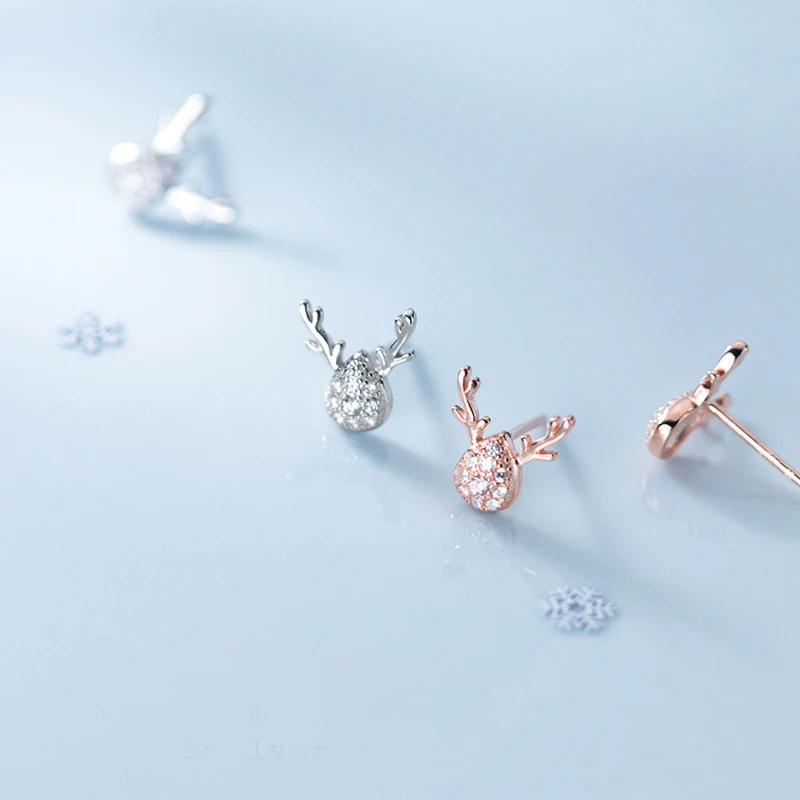 

Серьги-гвоздики женские из серебра 100% пробы с фианитами, рога оленя