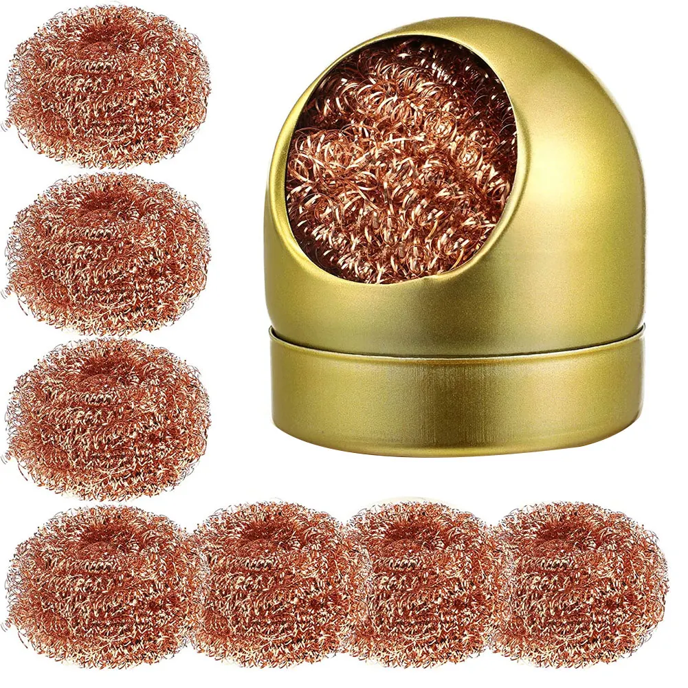 

Cleaning Ball Desoldering Soldering Iron Mesh Filter Cleaning Nozzle Tip Copper Wire Cleaner Ball with Ball Shell Holder 8PCS