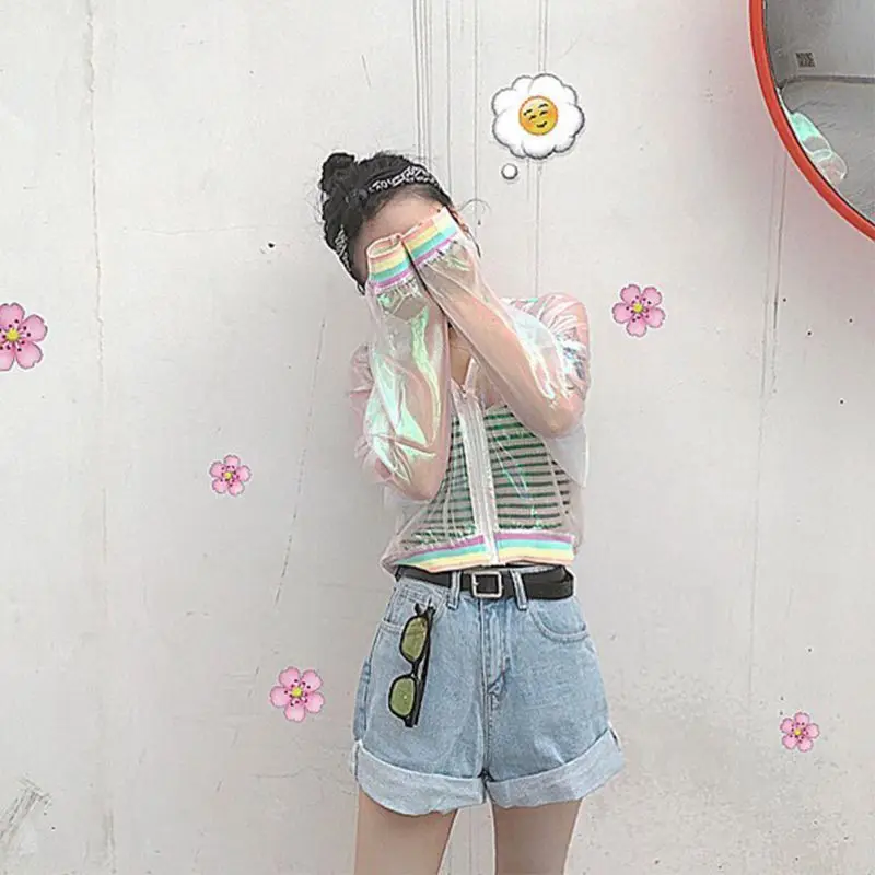 Летняя женская куртка лазерная симфония радужной голограммы Женская