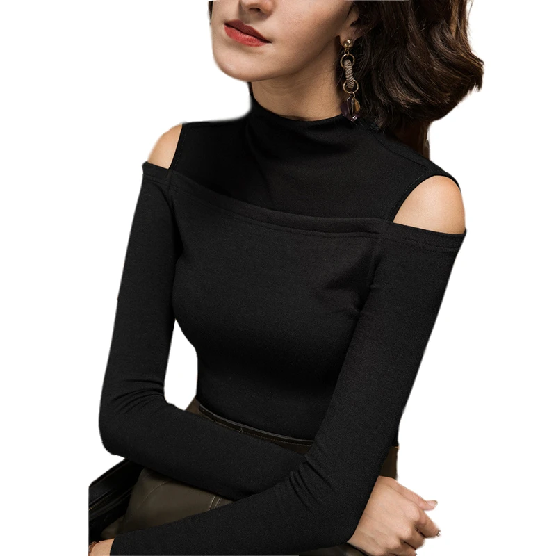 

High Neck Bottoming Shirt Women's Autumn and Winter New Style Strapless Sexy Long-sleeved Fashion T-shirt Top