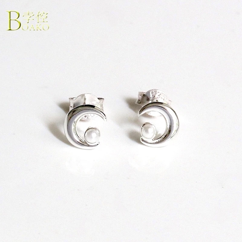

BOAKO 925 Sterling Silver Moon Stud Earrings For Women Piercing Cartilage Aretes Earings Luxury Jewelry Earring Pendientes Arete