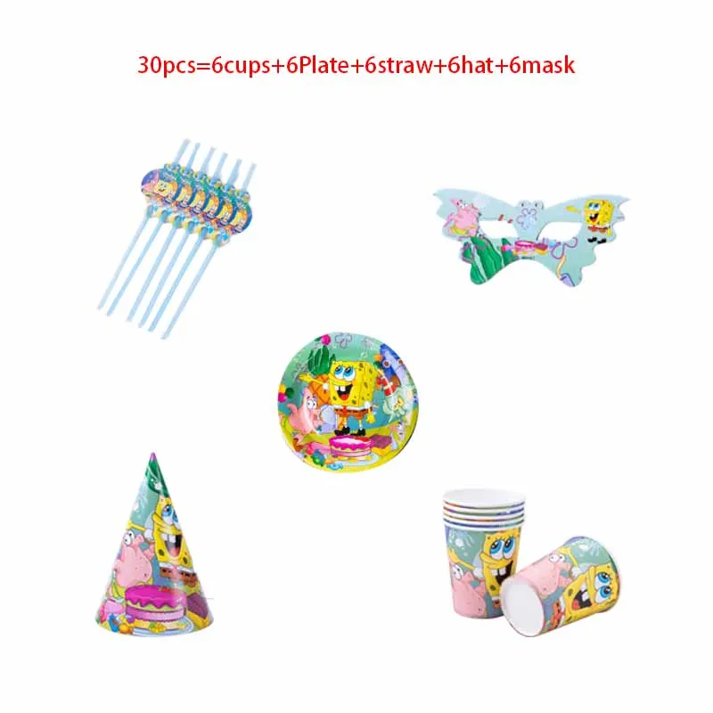 

Sponge-Bob Party Supplies Stickers Paper Plate Cartoon Birthday Party Decoration Disposable Tableware Girl Boy Baby Shower Kids
