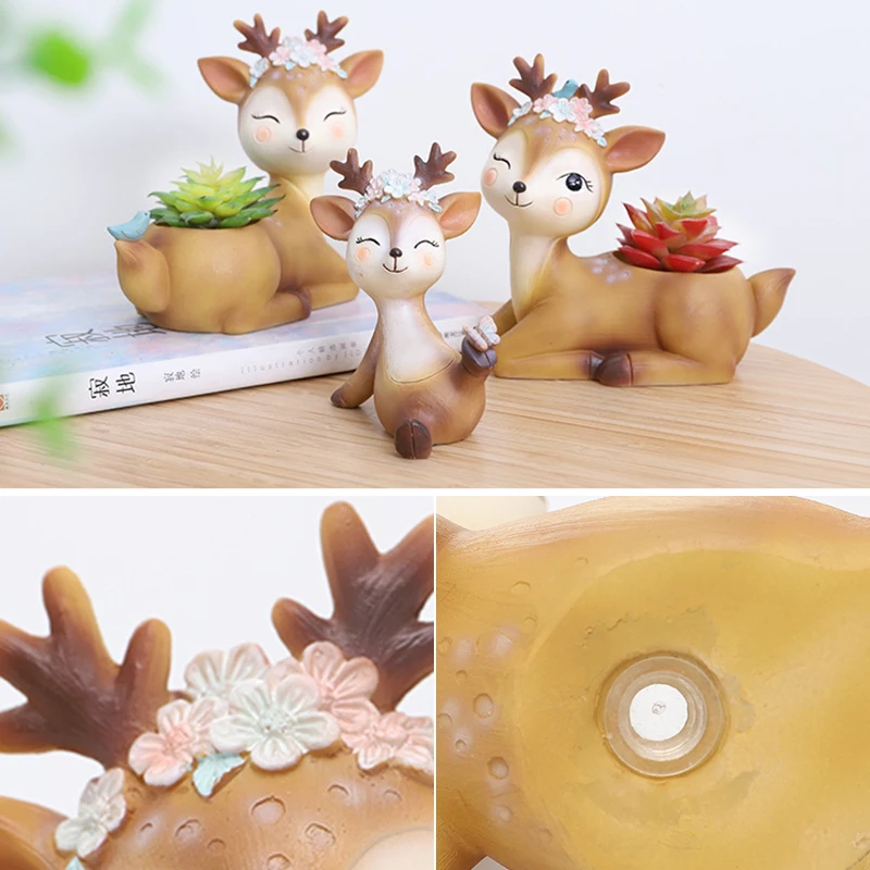 Домашний декор Забавный сад креативный маленький цветок олень смола в горшке