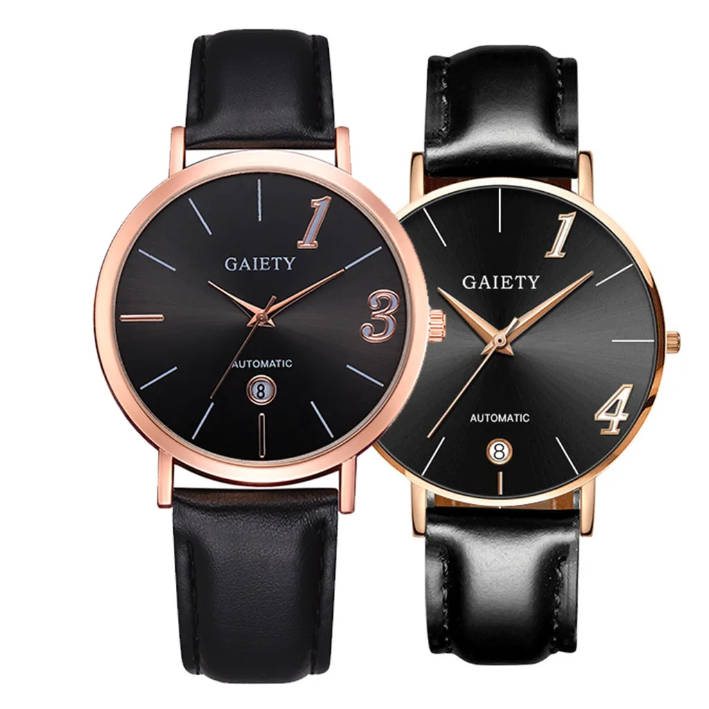 Модные часы для пары кожаный ремешок простой календарь аналоговые кварцевые