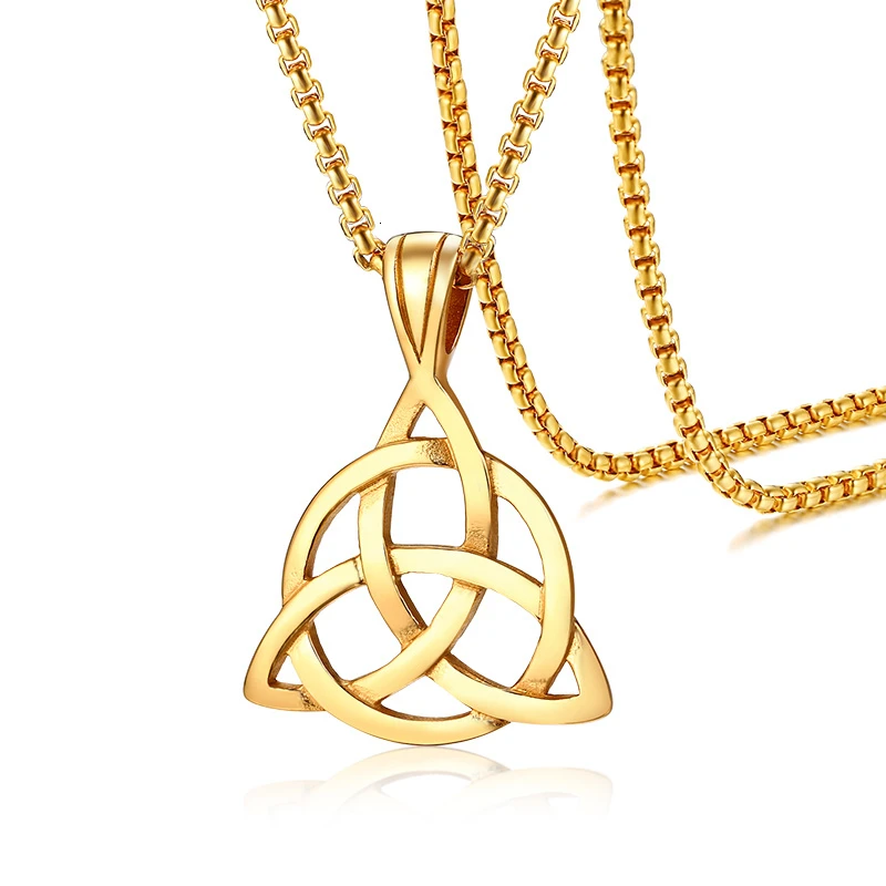gold Viking Triquetra Узелок ожерелье для мужчин Серебряный скандинавский Оловянный кулон человек Оловянный кулон ирландские украшения цепи 24 дюйма - Окраска металла: gold