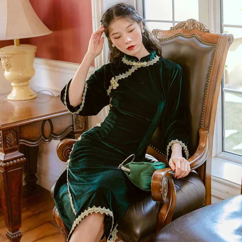 Женское винтажное бархатное платье Cheongsam SWEETXUE облегающие вечерние платья с