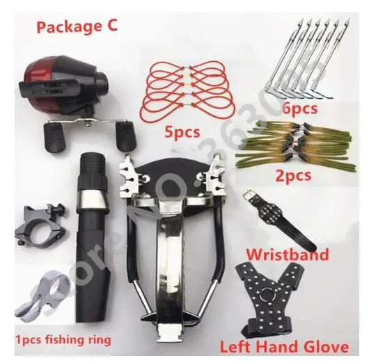 Package C Мощный многофункциональный Стрельба Из Лука Bowfishing стрельба рыбы Рогатка катапульта для охоты лук Рыбалка слинг стрельба рыболовные дротики - Цвет: Package C