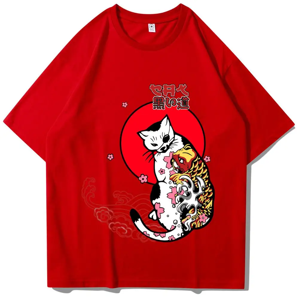 Ukiyo Мужская и женская футболка с принтом кошки уличная одежда коротким рукавом