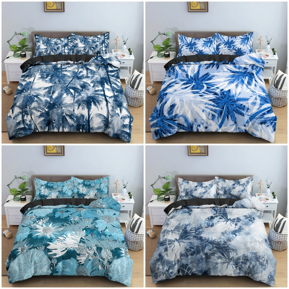 

Tropical Plant Print Bedding Set Duvet Cover Tie-dye Design Quilt Cover Flowers And Trees Bedclothes Home Textile 2/3Pcs