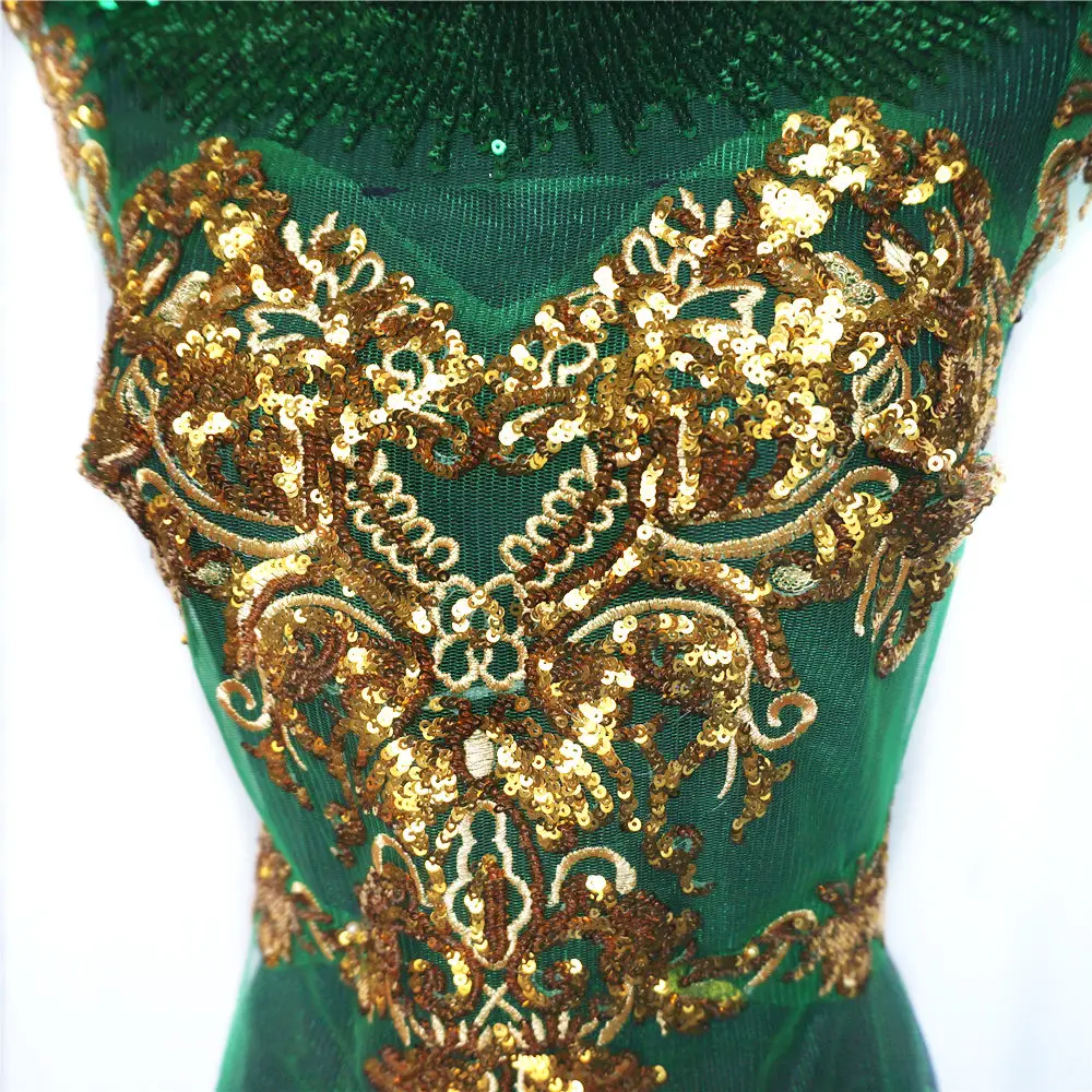 1 комплект золотых блесток кружевной ткани зеленый кисточкой сетки Королевский