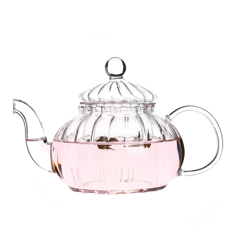 600ml Striped pumpkin shape flower teapot Glass Teapot with Infuser Tea Leaf Herbal Heat Resistant Pot Flower TeaCup | Дом и сад