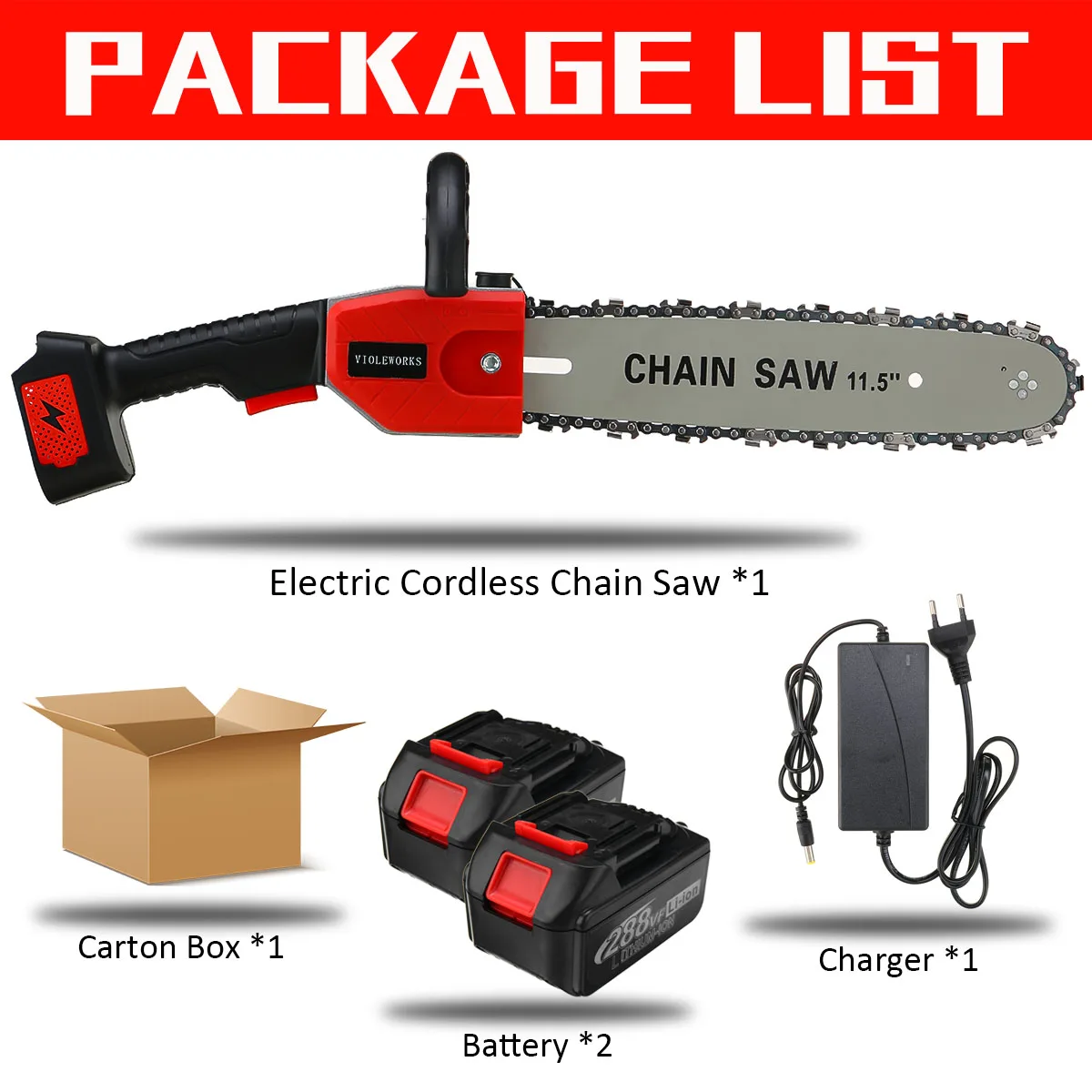 

NEW 3200W 11.5 Inch Electric Saw Chainsaw with 2PC 22980mAh Battery Brushless Motor Rechargeable Wood Cutter For Makita Battery