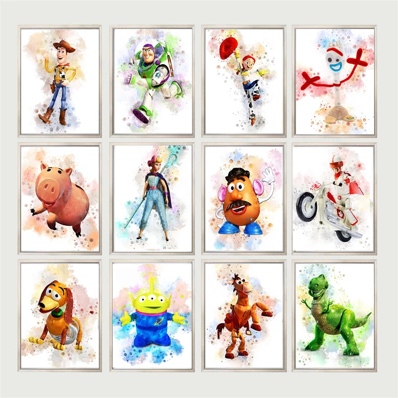 

Disney История игрушек, холст, картина, фильм, настенное искусство, скандинавские плакаты и принты, украшение для дома, картины, гостиная, детск...