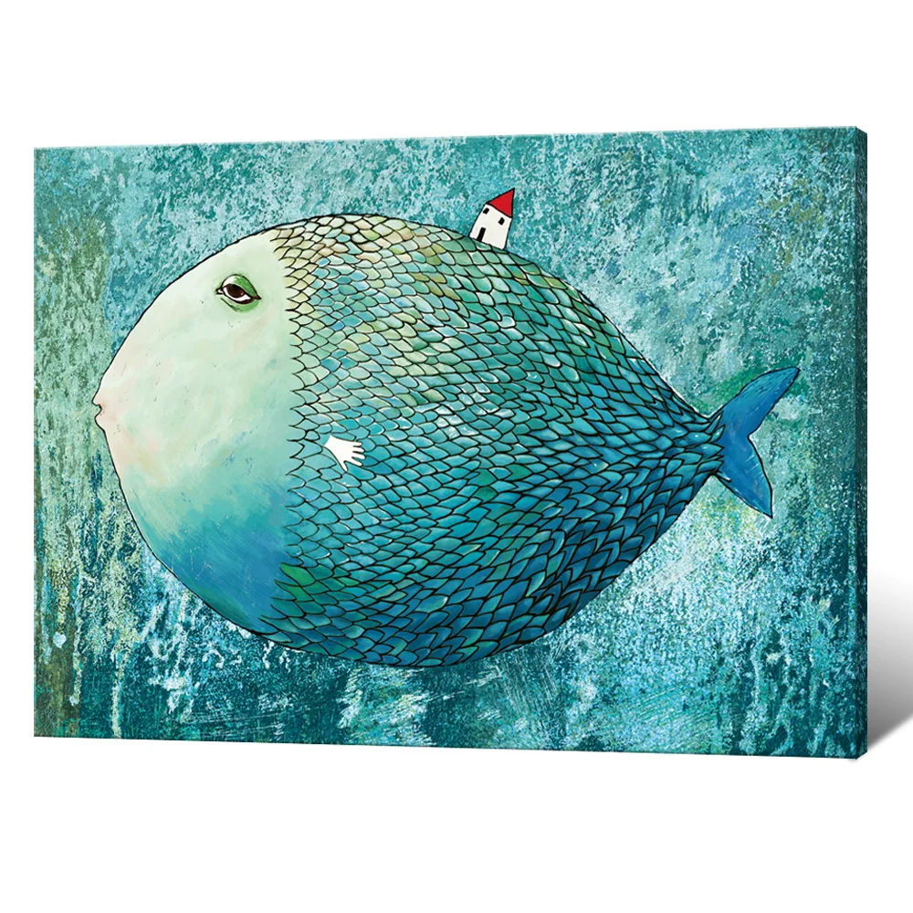 Настенный декор для детской комнаты мультяшный холст с рыбой картины в