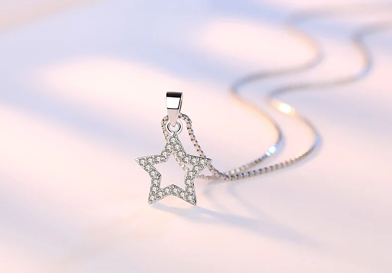 5 Modle 925 Sterling Silver Crystal Zircon Star Heart Circle Square Pendant Necklace For Women Match 45cm Chain choker kolye