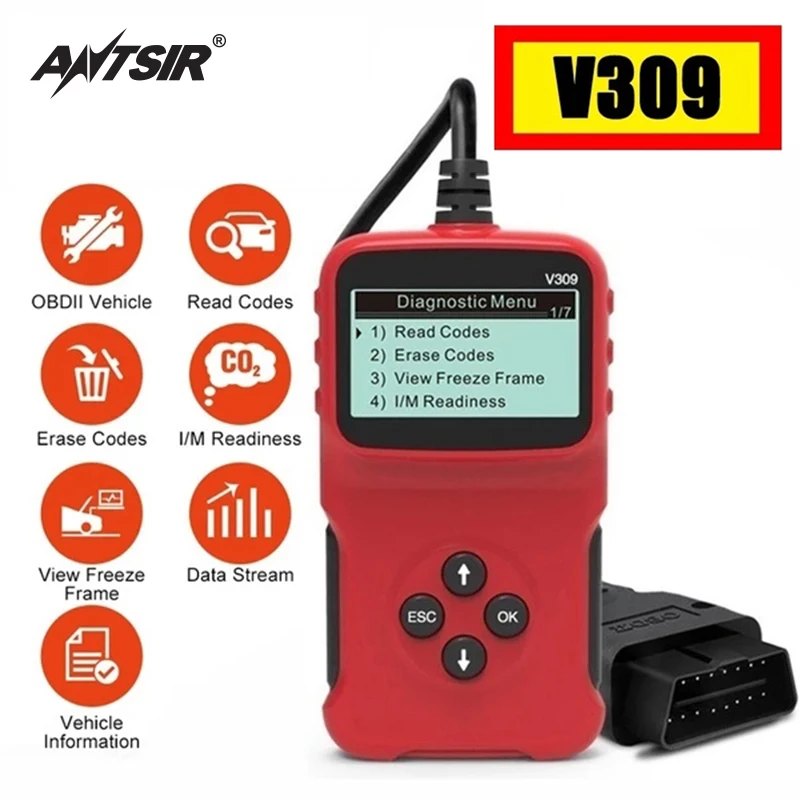 

V309 OBD2 автомобильный диагностический сканер считыватель кода неисправности автомобиля ручной диагностический инструмент для ремонта авто...