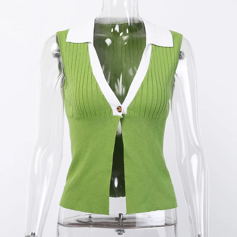 

2020 Women Sexy V-Neck Sleeveless Knitted Buttons Solid Elastic Slim Women Fashion Casual Streetwear Sexy Sweater Top