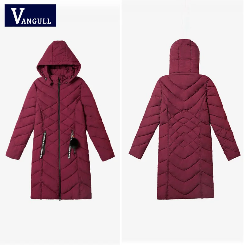 Женская куртка с капюшоном Vangull черная длинная толстая теплая парка хлопковой