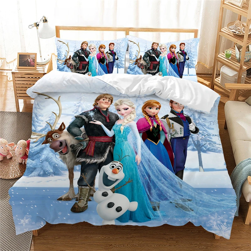 Комплект постельного белья Disney Blue Frozen Anna Elsa Queen King детский пододеяльник для