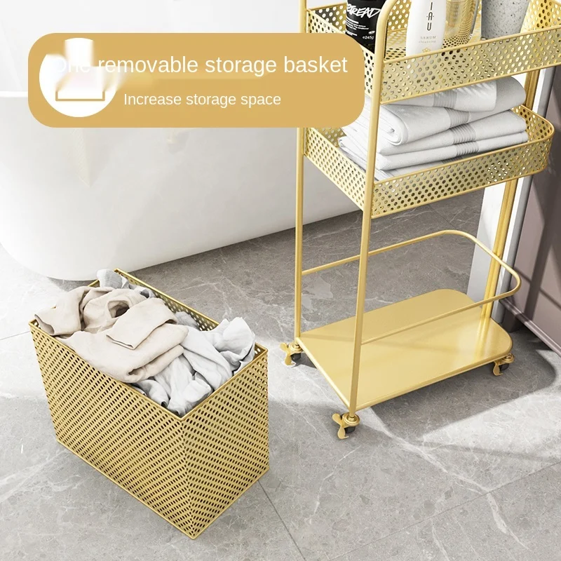 

Trolley bedroom bathroom living room movable light luxury pulley multi-layer iron nail shelf