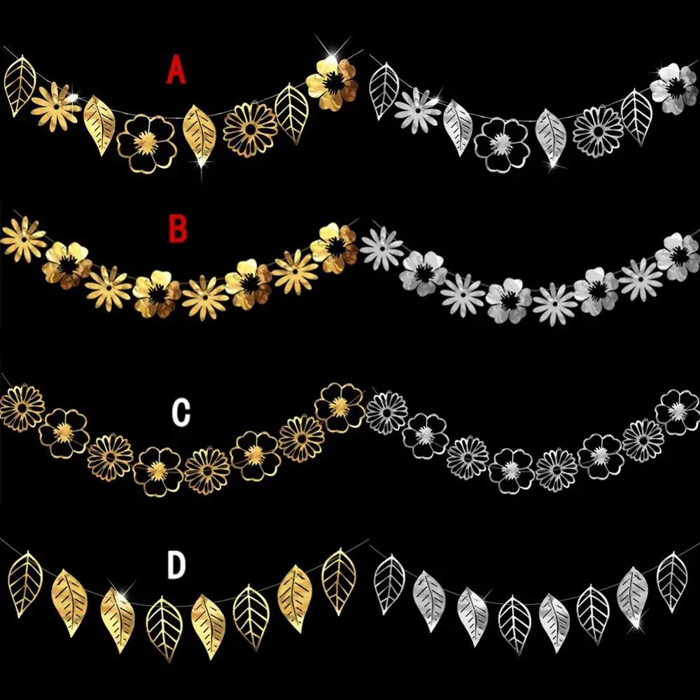 2M Gold Silver Hollow Flower Leaves Garland Party Banner Bunting Paper Hanging Wall Sticker Decoration | Дом и сад