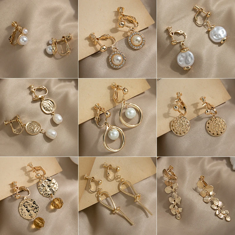 

Ear Clip Pearl Personality Drop Earrings Female Jewelry Dangle Earrings Pearl Vintage Statement Earrings No Ear Hole Temperament