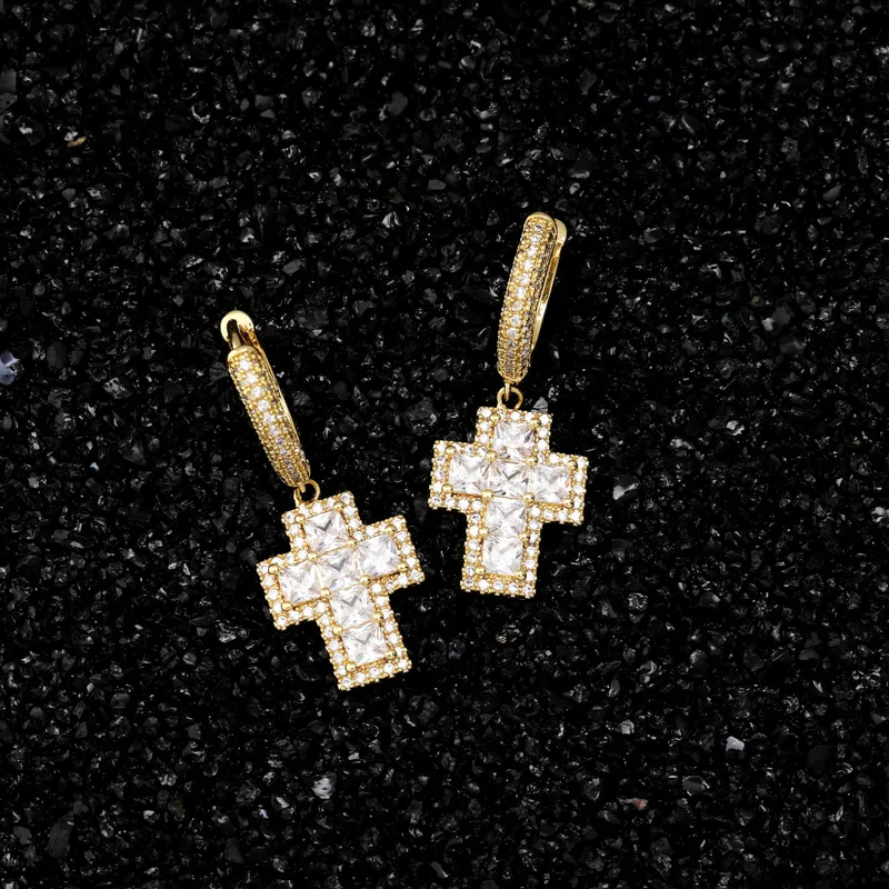 Хип-хоп квадратный AAA CZ инкрустированный камнями Bling Ice Out Cross серьги для мужчин и женщин CZ серьги мужские модные ювелирные изделия Прямая