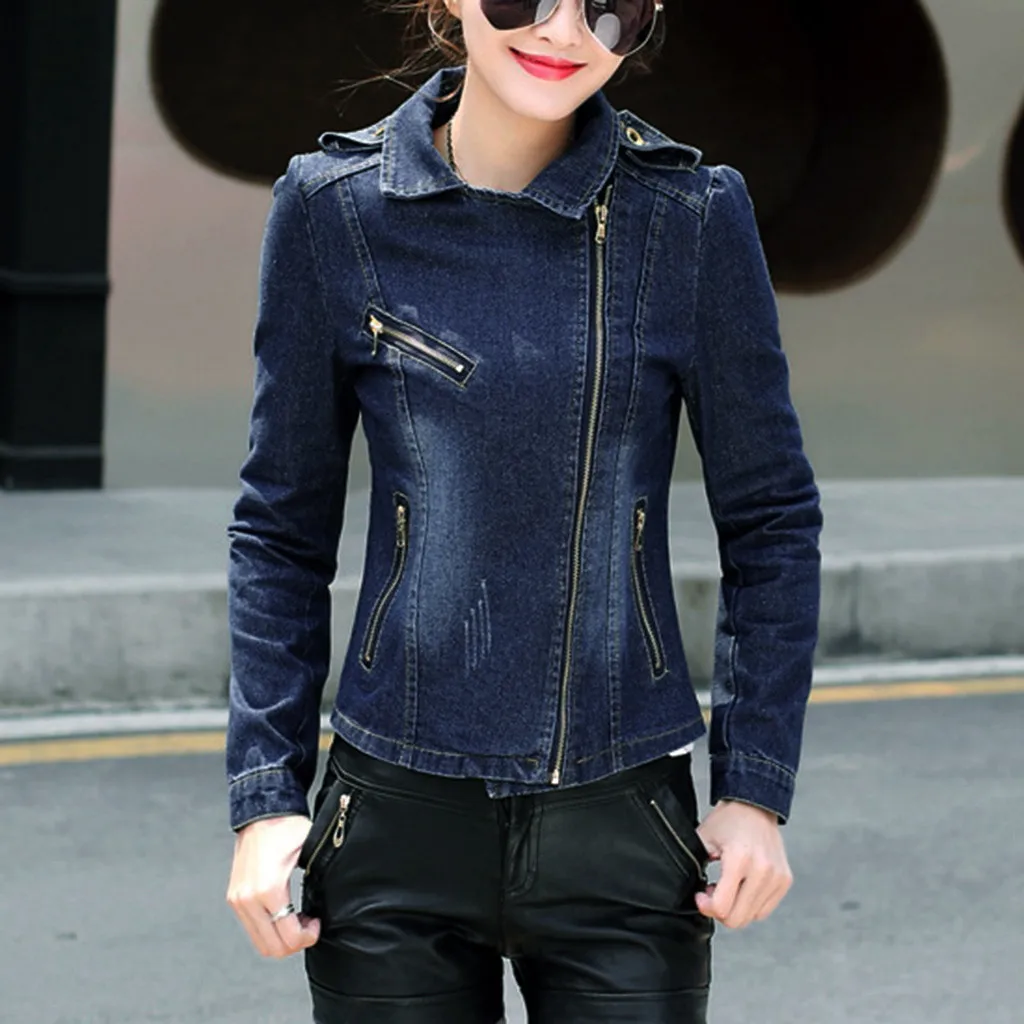 Женская куртка осенняя мода женская модная однотонная Повседневная джинсовая на