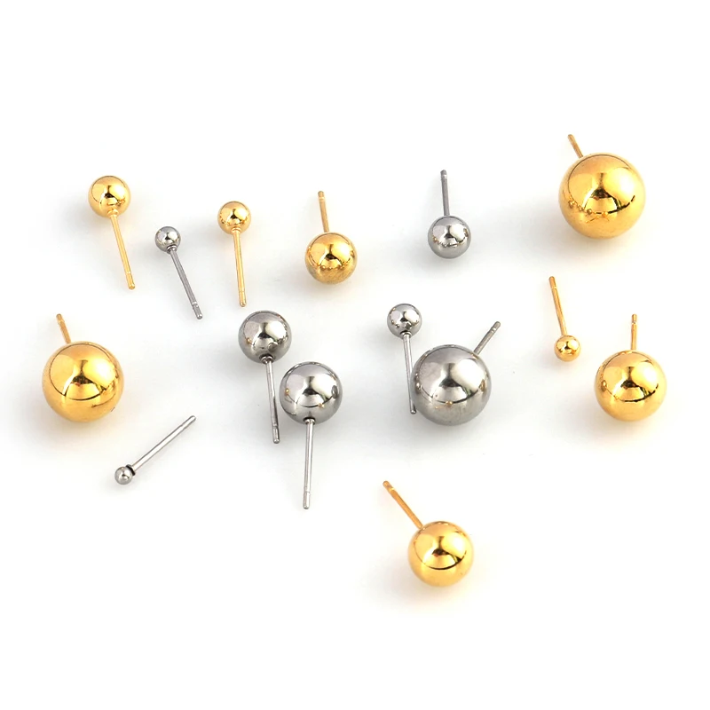 

20pcs/Lot Wholesale Stainless Steel Fashion Women Jewellery Findings Real Stud Earrings Pin Ball Beads Head DIY Jewelry Parts