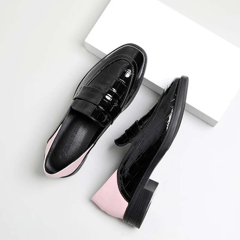 2019 женские мокасины броги со змеиным принтом оксфорды черного цвета британский