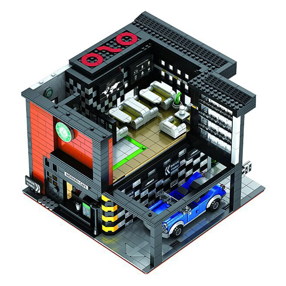 Juego de bloques de construcci&oacute;n modelo cafeter&iacute;a moderna para ni&ntilde;os, juguete de ladrillos para armar cafeter&iacute;a moderna, serie Street View Architecture, c&oacute;digo 86005, compatible con 45635-3