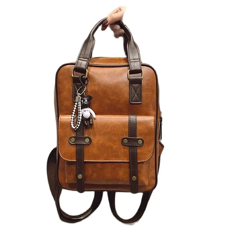 

Male/female Anti-theft schoolbag student Brown male/female waterproof retro laptop