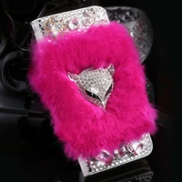 fox fur soft stand flip genuine leather case for iphone 12 mini pro max 11 x xr xs 6 6s 7 8 plus se 2020 with card holder girls