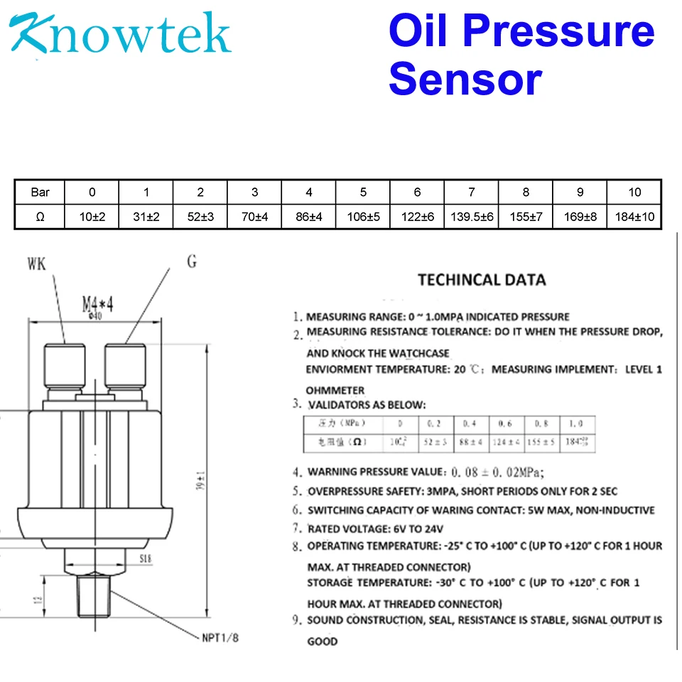 Универсальный резьбовой датчик давления масла VDO Type 1/8 NPT 10 мм для дизельного
