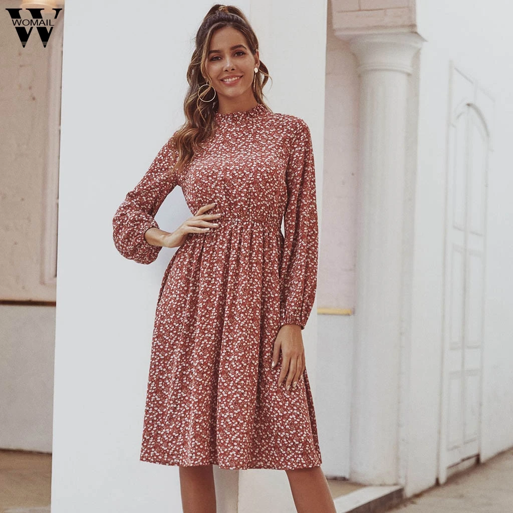 

Женское платье 2020, элегантное платье с принтом, длинный рукав-фонарик, весеннее платье трапециевидной формы для офиса, женское вечернее пла...