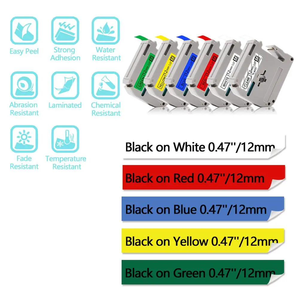 UniPlus 2 шт. 12 мм Labelmaker MK 731 MK731 для Brother p touch M K731 черный на зеленых этикетках клейкие