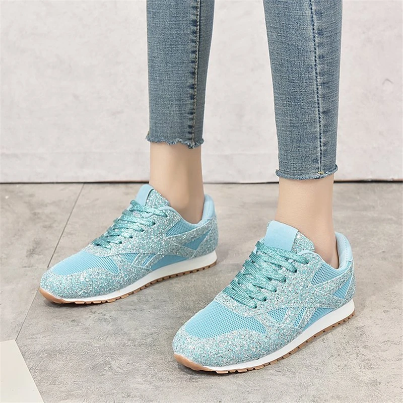 Sequin sports shoes 2020 women large size European American flat bottomed round head casual women's sneakers running | Обувь