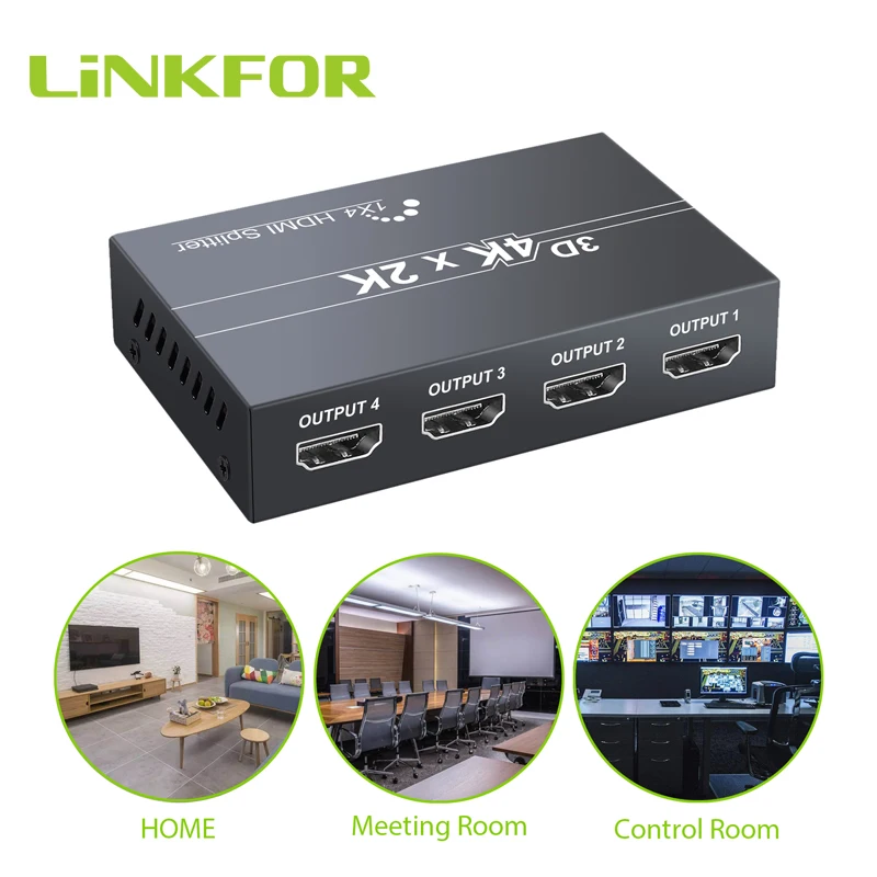 Разделитель HDMI LiNKFOR 1x4 разветвитель 1 в 4 выхода поддерживает разрешение HDCP Bypass Full